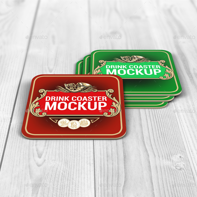 Drink Coasters Round and Square Label MockUp by L5Design GraphicRiver